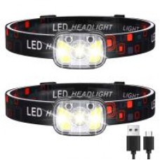 Anpro 2-Pack LED Battery Powered Head lamp , Super Bright Flashlights with Adjustable Headband and Red Lights 6 Modes, Suitable for Outdoor Camping Sports