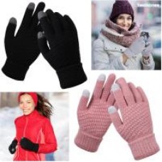 2 Pairs Winter Touchscreen Gloves for Women, One Size Warm Fleece Lined Knit Elastic Gloves Christmas Gifts