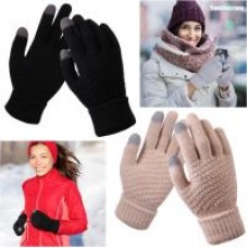 2 Pairs Winter Touchscreen Gloves for Women, One Size Warm Fleece Lined Knit Elastic Gloves Christmas Gifts