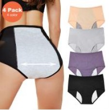 Anrpo Period Underwear for Women, High Waist Leak-Proof Postpartum Menstrual Panties Ladies Protective Briefs - 4 Pack (L,4 Color)