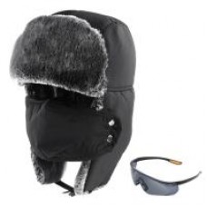 Winter Trapper Hat, Anpro Windproof Trapper Hats Cotton Ear Flaps Ski Hat with Ear Flaps Anti-Fog Glasses for Women & Men, Black