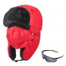 Winter Trapper Hat, Anpro Windproof Trapper Hats Cotton Ear Flaps Ski Hat with Ear Flaps Anti-Fog Glasses for Women & Men, Red