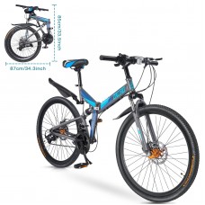 Zacro 26 inch Folding Mountain Bike for Adults, 24 Speed Carbon Fiber Wheels MTB Bicycle, Blue