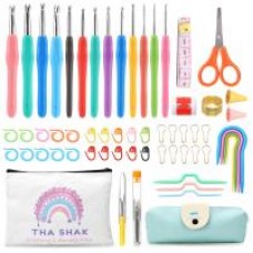 Crochet Hooks Kit, Anpro 65 Piece Crocheting Kit with Crochet Hooks Yarn Set, Premium Bundle Includes Yarn Balls, Needles, Accessories Kit, Canvas Tote Bag for Travel