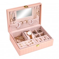 Jewelry Organizer Box for Women, Anpro Mini Travel Portable Jewelry Box Simple Jewelry Organizer Leather Storage Organizer for Women Girls Valentine's Day Gift, Pink