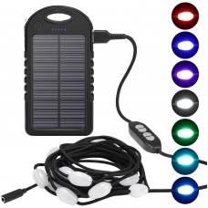 Anpro Solar Camping String Lights, 20.5Ft Outdoor Camping Lights with 12LEDs, 7 Light Colors, Rechargeable String Lights with Adjustable Brightness and 5 Modes LED Camping Light for Outdoor, Hiking