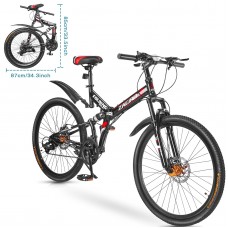 Zacro 26 inch Folding Mountain Bike for Adults, Upgraded 24 Speed Carbon Fiber Wheels MTB Bicycle with Dual Suspension/Double Disc Brake/Aluminum Pedal Trail Canyon Bikes, Red