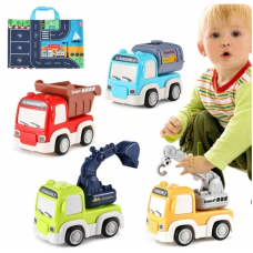 Anpro Friction Powered Cars Push and Go Toys Car Construction Truck Vehicles Toys Set for Boys Baby Toddlers Kids Christmas Gift, 4 Pack