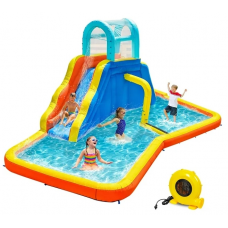 Anpro Inflatable Water Slide Park with Blower, Heavy-Duty Giant Backyard Bouncing House with Climbing Wall, Slide, Large Pool Area and Head Sprinkler Mounts for Kids Outdoor Fun