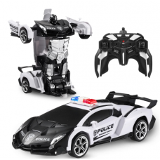 Anpro Transform RC Car Robot Toy for Kids, 2.4Ghz 1:18 Scale Remote Control Car Transforming Robot One-Button Deformation 360° Rotation for Age 3-14 Years, Black & White