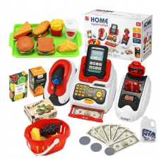 Anpro Cash Register Toys for Kids - Kids Cashier with Checkout Scanner,Fruit Card Reader, Credit Card Machine, Play Money and Grocery Play Food Set for Toddler Girls Boys Gifts Age 3 4 5 6 7+