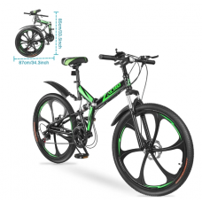 Zacro 26 inch Folding Mountain Bike, Upgraded 24 Speed/Magnesium Alloy Wheels MTB Bicycle with Shock Absorbers High-Carbon Steel & Dual Disc Brake, Trail Canyon Bikes for Adults, Green
