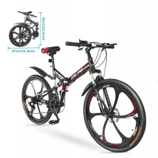 Zacro 26 inch Folding Mountain Bike for Adults, Upgraded 24 Speed/Magnesium Alloy Wheels MTB Bicycle with Shock Absorbers High-Carbon Steel & Dual Disc Brake Trail Canyon Bikes for Christmas, Red