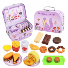 Anpro 31pcs Tea Set Toy for Little Girls, Princess Tea Time Toys Set Pretend Play Tea Set with Teapot Dishes Dessert Food & Carrying Case for Kids Girls Parties Role-Playing Games Christmas Gifts