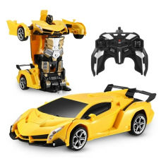 Anpro Transform RC Car Robot Toy for Kids, 2.4Ghz 1:18 Scale Remote Control Car Transforming Robot One-Button Deformation 360° Rotation for Age 3+ Kids Toys Christmas Gifts,Yellow