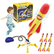 Anpro Toy Rocket Launcher Set for Kids, Rocket Outdoor Toys with 6 Rockets + Launcher Soars 100 ft for Boys or Girls Age 3+ Years Old Toy Christmas Gift, Yellow