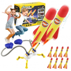 Anpro Toy Rocket Launcher Set for Kids, Rocket Outdoor Toys with 8 Rockets + 2 Launcher Soars 100 Ft for Boys or Girls Age 3+ Years Old Toy Christmas Gift, Yellow