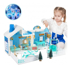 Anpro Dollhouse Pretend Play Set for Girls, DIY Dollhouses Play Set with 2 Rooms and Colorful Lights, Dreamhouse Play Set with Doll Toy Figure Furniture for Kid Age 3+ & Up Christmas Gift, Blue