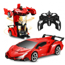 Anpro Transform RC Car Robot Toy for Kids, 2.4Ghz 1:18 Scale Remote Control Car Transforming Vehicle Robot One-Button Deformation 360° Rotation for Age 3-14 Years Toys Gifts, Red