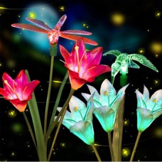 Anpro Outdoor Solar LED Flower Garden Light with 6 Lily Flower and Butterflies LED Stake Lights for Garden Patio Backyards