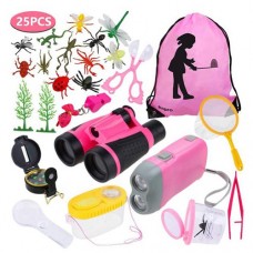 Anpro 25Pcs Kids Explorer Kit, Children Outdoor Adventure Kits Toys for Girls with Kids Telescope, Compass, Flashlight for 8+ Year Old Boy and Girl Christmas Gift