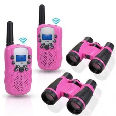 Anpro Walkie Talkies and Telescope Sets | 22 Channel 2 Way Radio 3 Mile Long Range, Outdoor Camping Gift for Boys&Girls Age 3-12 (Pink)